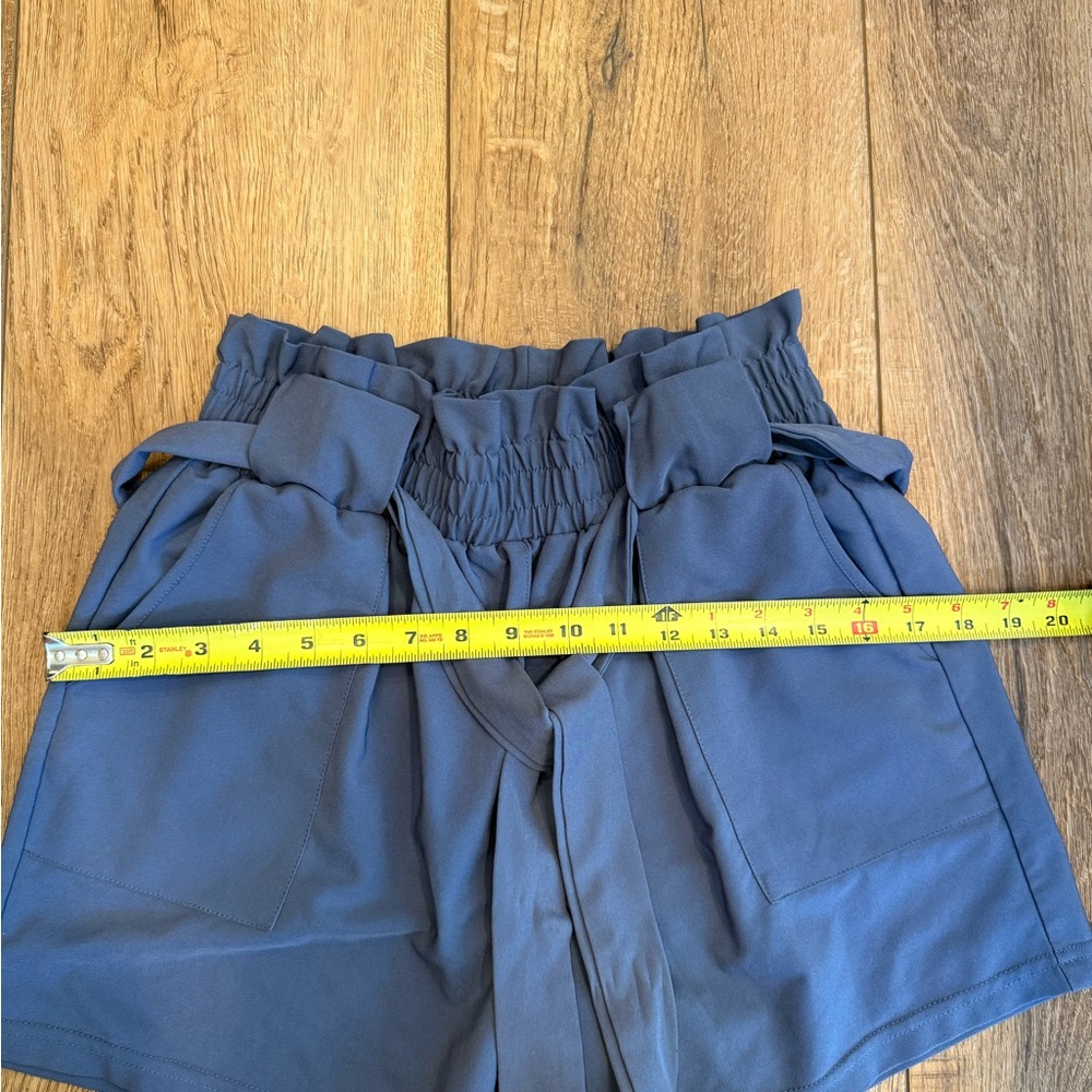 High Waist Paperbag Shorts Women’s Medium Blue Tie Waist Elastic Summer Casual - Picture 4 of 9